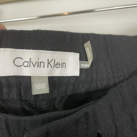 Calvin Klein Woman’s  Black Linen Blend Wide Leg Pants Elastic Waist Size 16W - Picture 4 of 8